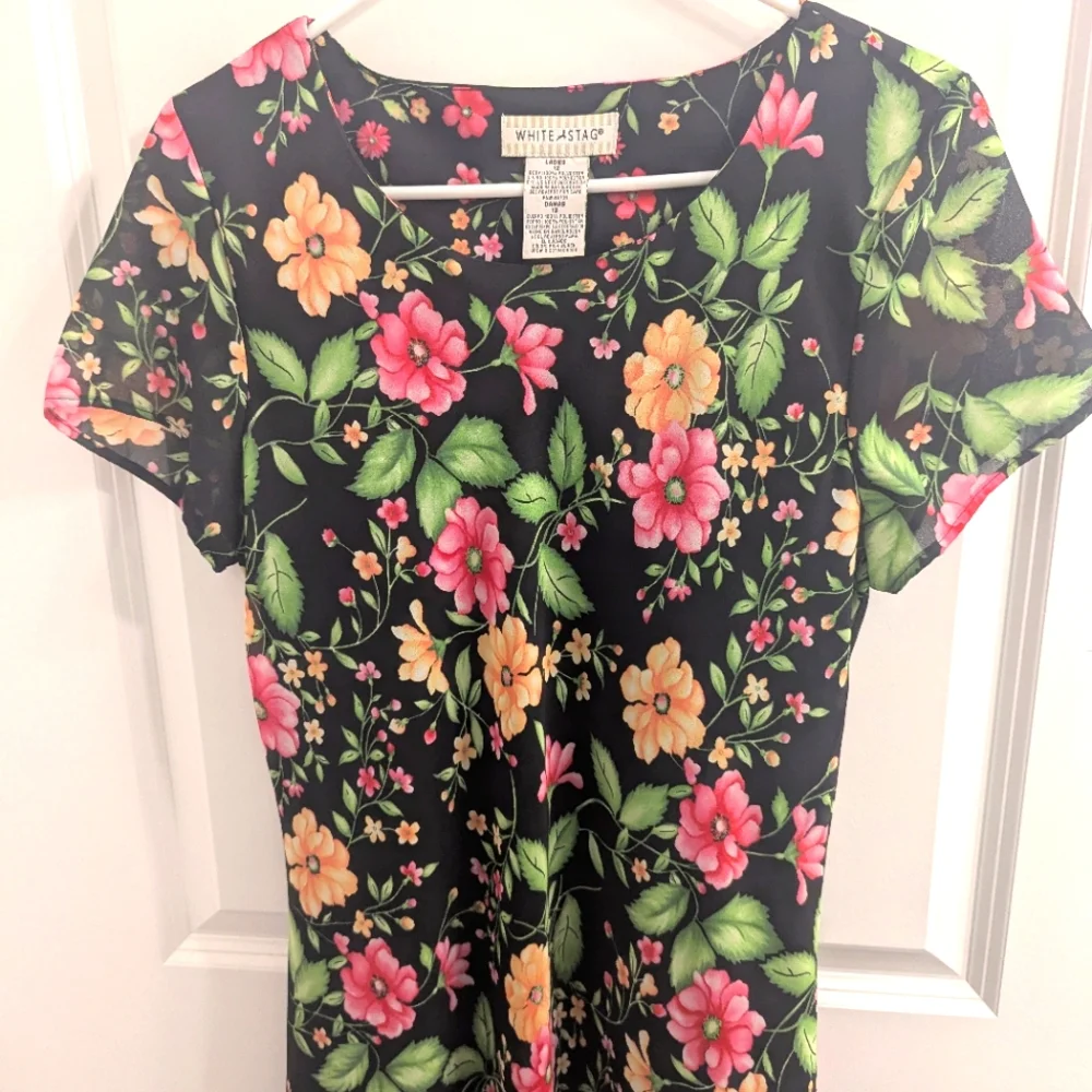 ⭐⭐READ!! ⭐ Womens White Stag Short Sleeve Chiffon Dress Floral ⭐⭐  - Picture 4 of 8